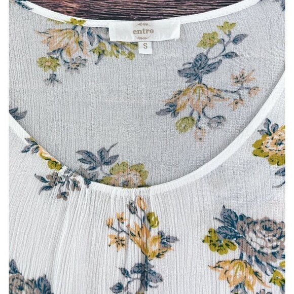 Entro Sz S Womens Floral Print Tunic Top Peasant Blouse Ruffle Asymmetrical Hem - Picture 6 of 7